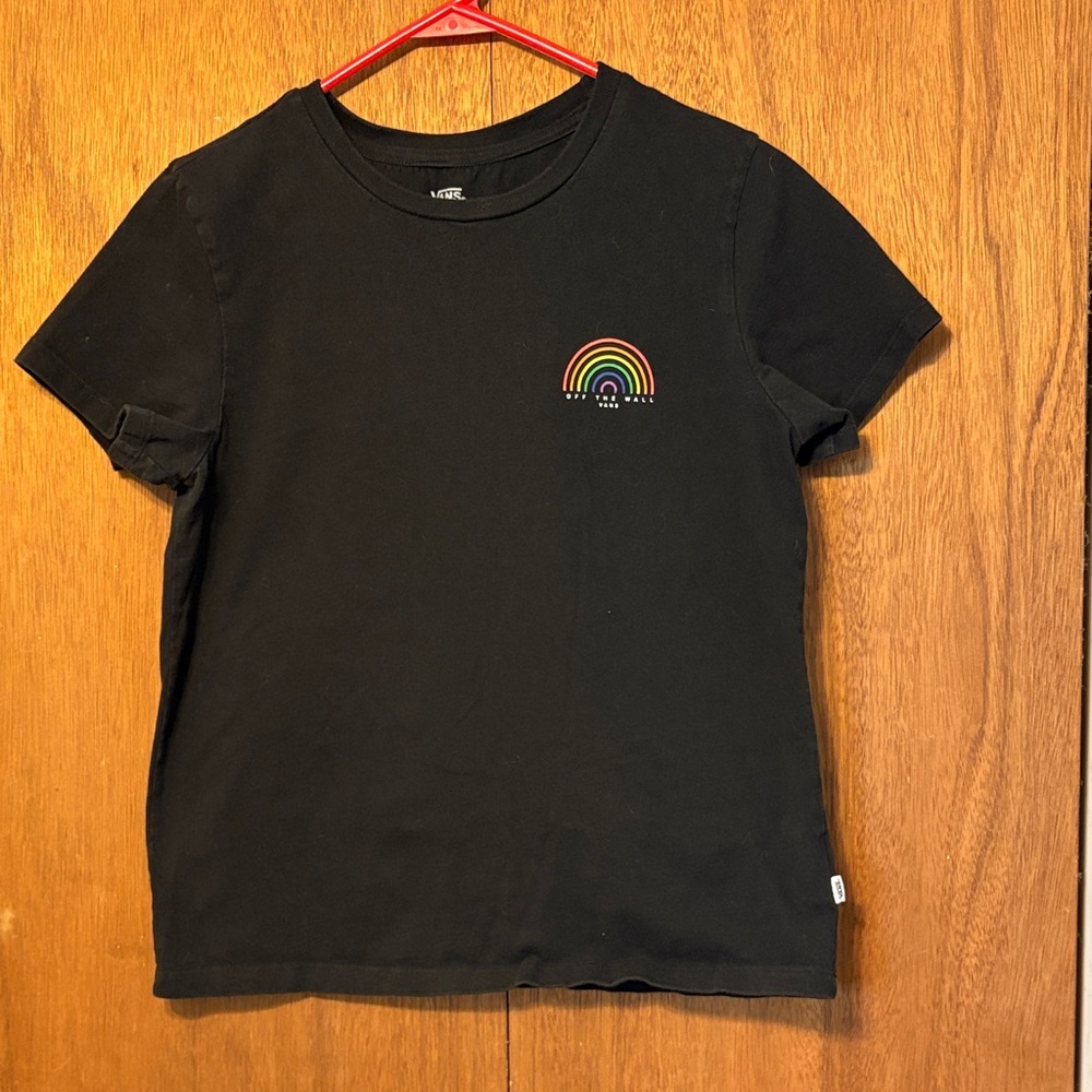 Vans Black Short Sleeve Tee with Small Rainbow Patch